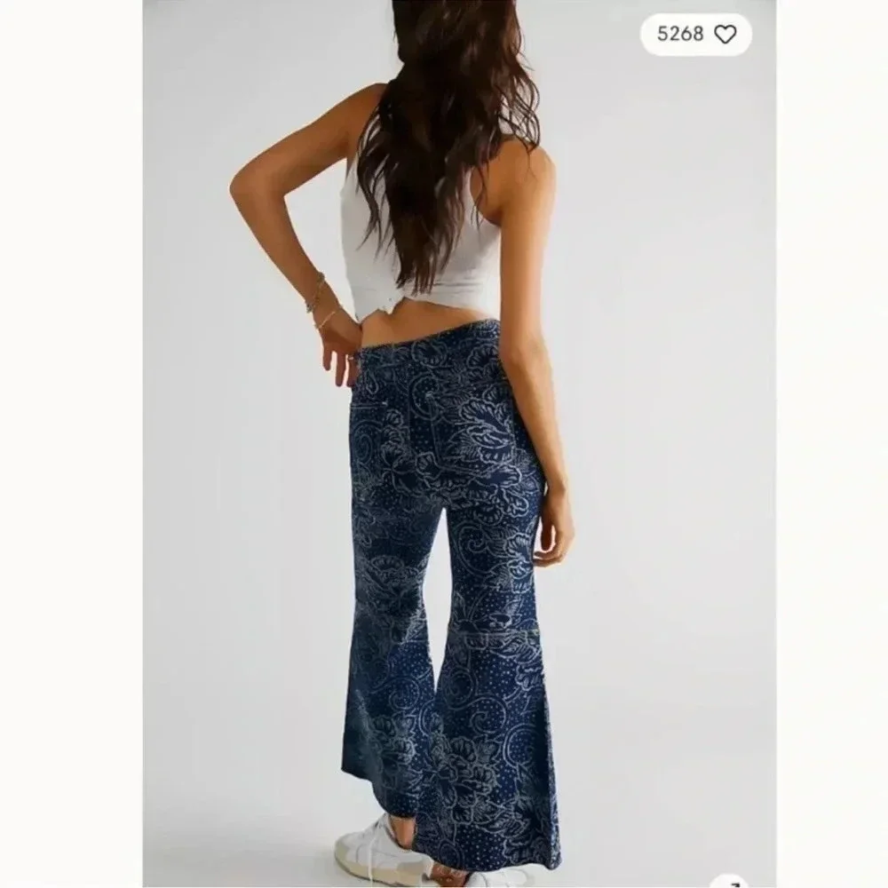 Free People Printed Flare Jeans Blue 28